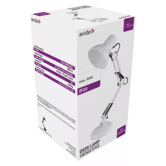   Avide Basic Asztali Lámpa Vintage Feher Plasztik Max 60W *Sérült Csomagolás* (ABLDL-VINTE27-PC-W-60W-SCS)