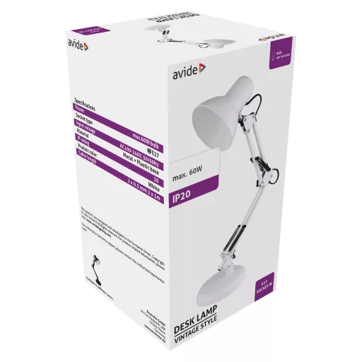 Avide Basic Asztali Lámpa Vintage Feher Plasztik Max 60W *Sérült Csomagolás* (ABLDL-VINTE27-PC-W-60W-SCS)