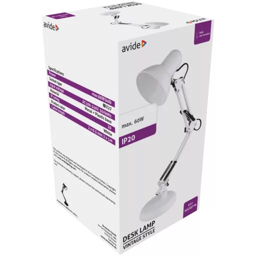 Avide Basic Asztali Lámpa Vintage Feher Plasztik Max 60W (ABLDL-VINTE27-PC-W-60W)
