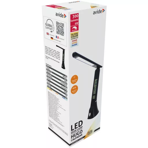 Avide LED Asztali Lámpa Bőrhatású Hugo Fekete 6W Naptár (ABLDLC-6W-B-HG)