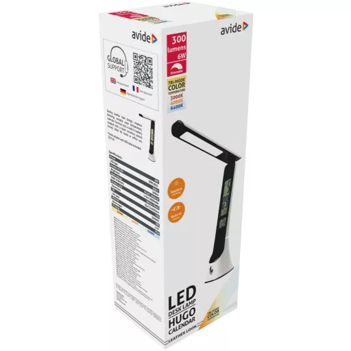 Avide LED Asztali Lámpa Bőrhatású Hugo Fehér-Fekete 6W Naptár (ABLDLC-6W-WB-HG)