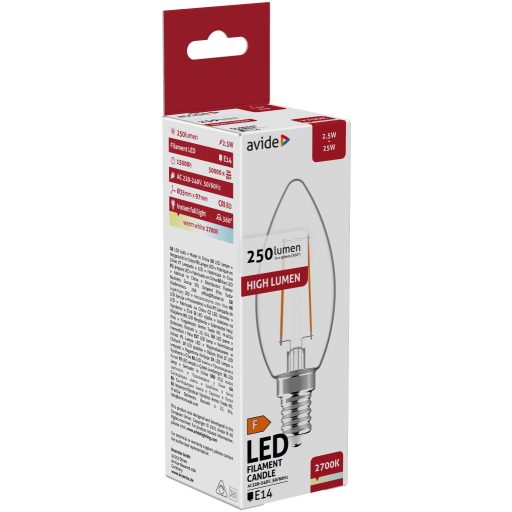 Avide LED Filament Candle 2.5W E14 WW 2700K (ABLFC14WW-2.5W)