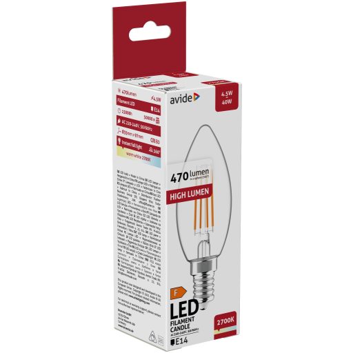 Avide LED Filament Candle 4.5W E14 WW 2700K (ABLFC14WW-4.5W)