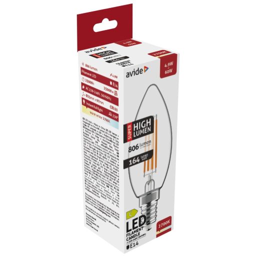 Avide LED Filament Candle 4.9W E14 WW 2700K Super High Lumen (ABLFC14WW-4.9W-SHL)
