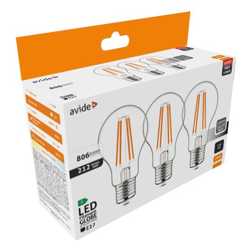 Avide LED Filament Globe 3.8W E27 NW 4000K Super High Lumen 3db/csomag (ABLFG27NW-3.8W-3P)