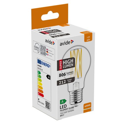 Avide LED Filament Globe 3.8W E27 NW 4000K Super High Lumen (ABLFG27NW-3.8W)