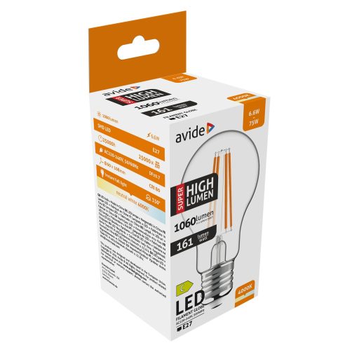 Avide LED Filament Globe 6.6W E27 A60 NW 4000K Super High Lumen (ABLFG27NW-6.6W-SHL)