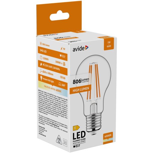 Avide LED Filament Globe 7W E27 NW 4000K (ABLFG27NW-7W)