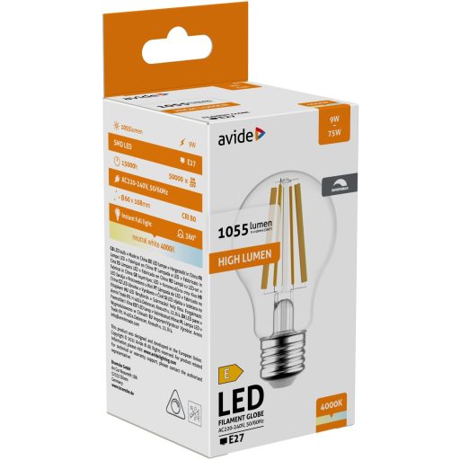 Avide LED Filament Globe 9W Fényerőszabályzós E27 NW 4000K (ABLFG27NW-9W-D)