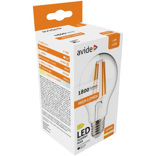 Avide LED Filament Globe 12W E27 A70 180° NW 4000K High Lumen (ABLFG27NW-HL-12W)