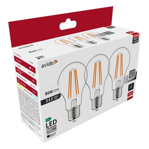 Avide LED Filament Globe 3.8W E27 WW 3000K Super High Lumen 3db/csomag (ABLFG27WW-3.8W-3P)