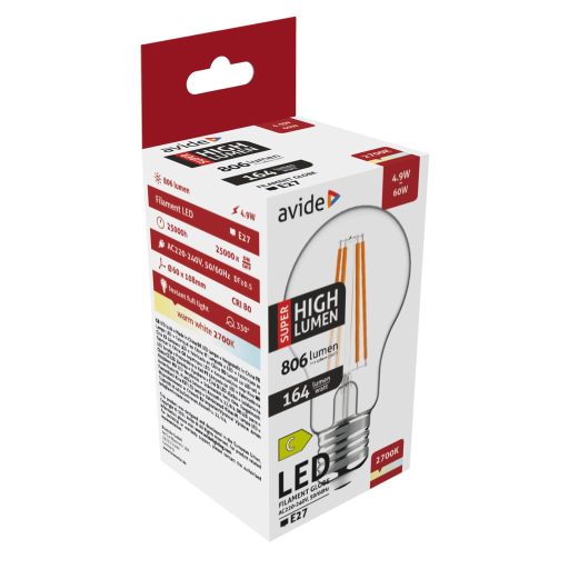 Avide LED Filament Globe 4.9W E27 A60 WW 2700K Super High Lumen (ABLFG27WW-4.9W-SHL)