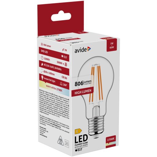 Avide LED Filament Globe 7W E27 WW 2700K (ABLFG27WW-7W)