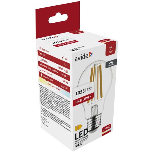 Avide LED Filament Globe 9W Fényerőszabályzós E27 WW 2700K (ABLFG27WW-9W-D)