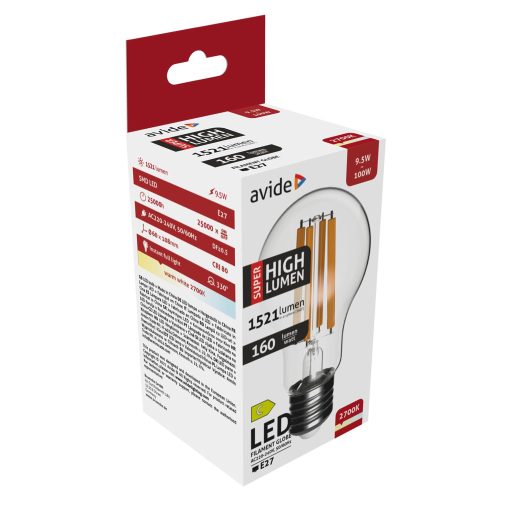 Avide LED Filament Globe 9.5W E27 A60 WW 2700K Super High Lumen (ABLFG27WW-9.5W-SHL)