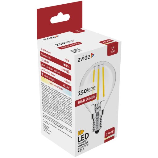 Avide LED Filament Mini Globe 2W E14 WW 2700K (ABLFMG14WW-2W)