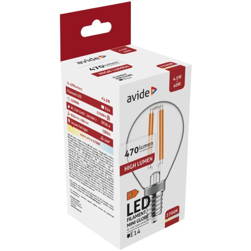 Avide LED Filament Mini Globe 4.5W E14 WW 2700K (ABLFMG14WW-4.5W)