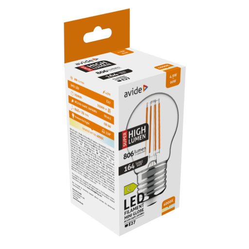 Avide LED Filament Mini Globe 4.9W E27 NW 4000K Super High Lumen (ABLFMG27NW-4.9W-SHL)