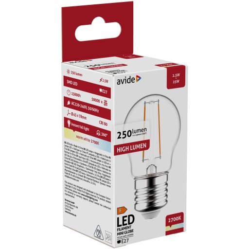 Avide LED Filament Mini Globe 2.5W E27 WW 2700K (ABLFMG27WW-2.5W)