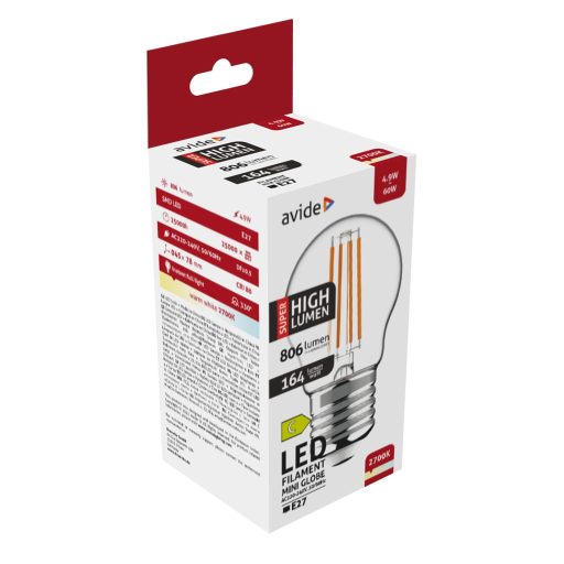 Avide LED Filament Mini Globe 4.9W E27 WW 2700K Super High Lumen (ABLFMG27WW-4.9W-SHL)