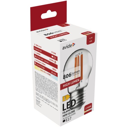 Avide LED Filament Mini Globe 6.5W E27 WW 2700K High Lumen (ABLFMG27WW-HL-6.5W)