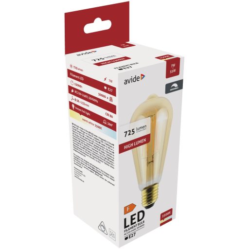 Avide LED Filament ST57 7W Fényerőszabályzós Borostyán E27 WW 2500K (ABLFST57WW-7W-DAC)