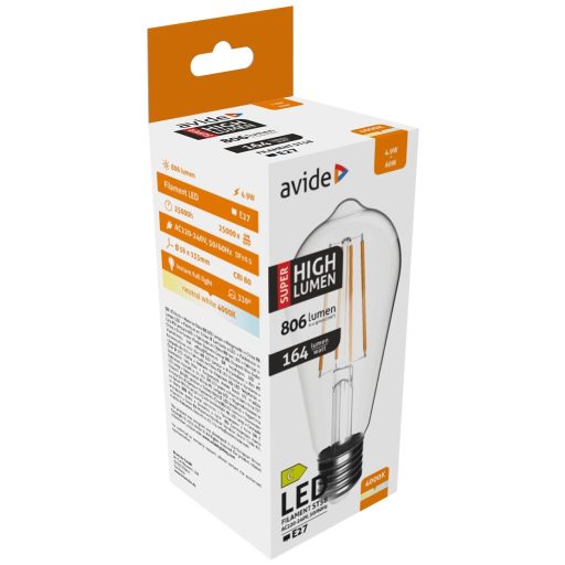 Avide LED Filament ST58 4.9W E27 NW 4000K Super High Lumen (ABLFST58NW-4.9W-SHL)