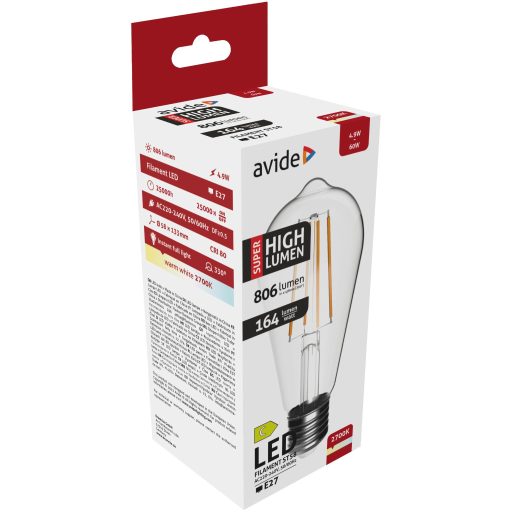 Avide LED Filament ST58 4.9W E27 WW 2700K Super High Lumen (ABLFST58WW-4.9W-SHL)