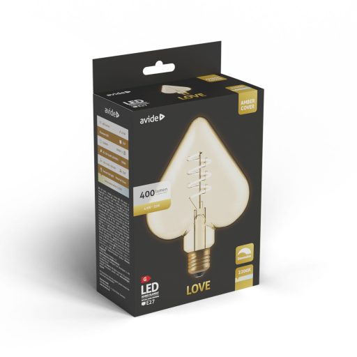 Avide LED Jumbo Filament Love Amber 4.9W E27 2200K Fényerőszabályzós (ABLJFA-4.9W-LOV)