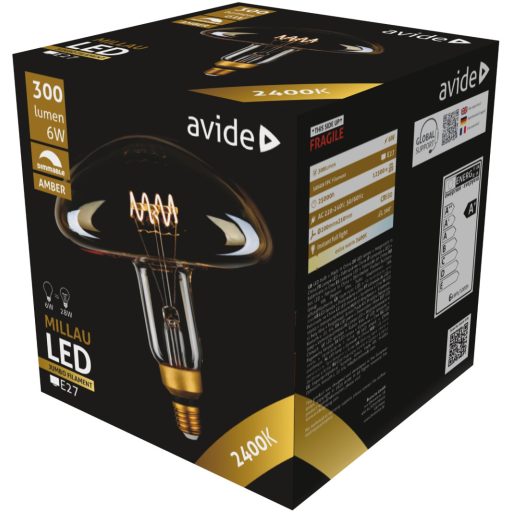 Avide LED Jumbo Filament Millau 200x210mm Amber 6W E27 2400K Fényerőszabályzós (ABLJFA-6W-MIL)