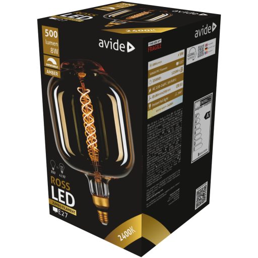 Avide LED Jumbo Filament Ross 180x295mm Amber 8W E27 2400K Fényerőszabályzós (ABLJFA-8W-ROS)