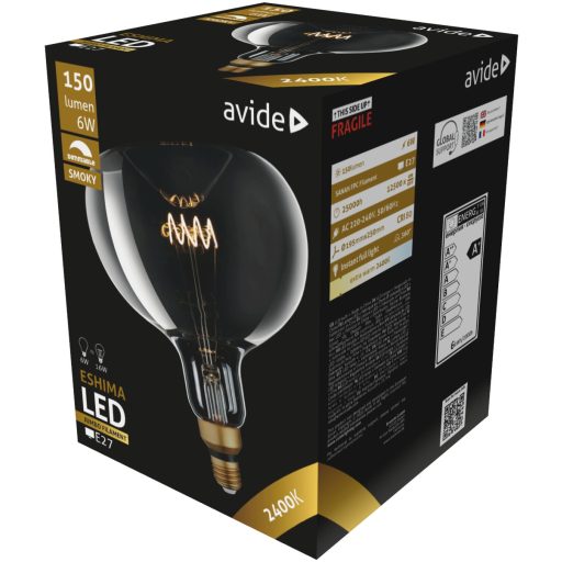 Avide LED Jumbo Filament Eshima 190x255mm Smoky 6W E27 2400K Fényerőszabályzós (ABLJFS-6W-ESH)