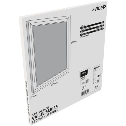 Avide LED Panel 600x600mm 40W CW 6400K 120lm/W Value Range Backlit (ABLPBL600-40W-CW-VAL)