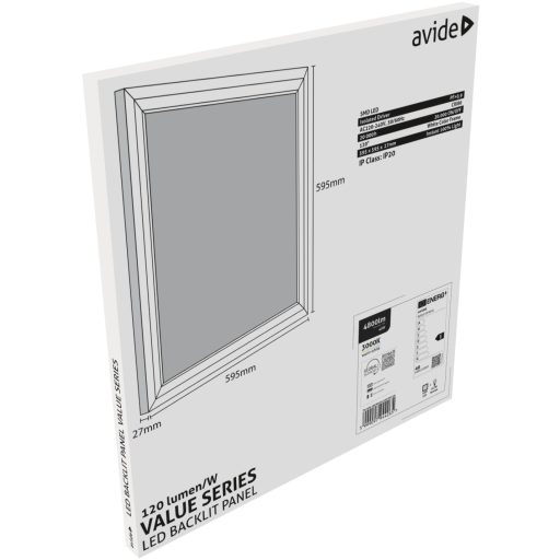 Avide LED Panel 600x600mm 40W WW 3000K 120lm/W Value Range Backlit (ABLPBL600-40W-WW-VAL)