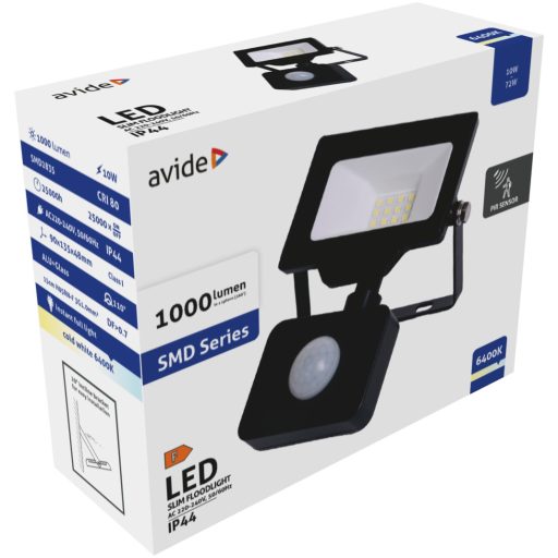 Avide LED Reflektor Slim SMD 10W CW 6400K Mozgásérzékelős PIR (ABLRFLCW-10W-PIR)