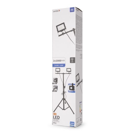 Avide LED Reflektor Slim PIR mozgásérzékelővel, SMD 2x20W CW 6400K 2 fej Tripoddal (ABLRFLCW-20W-TRIPOD-D-OPIR)