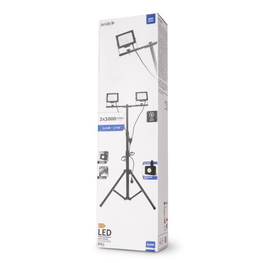 Avide LED Reflektor Slim PIR mozgásérzékelővel, SMD 2x30W CW 6400K 2 fej Tripoddal (ABLRFLCW-30W-TRIPOD-D-OPIR)