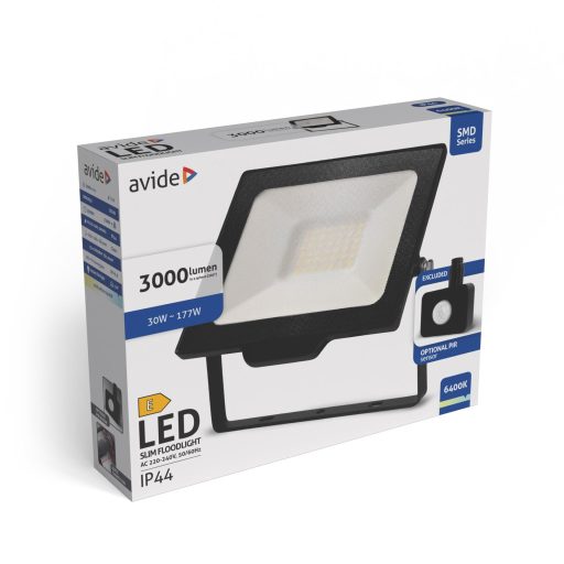 Avide LED Reflektor SMD 30W CW 6400K Gyorscsat.+Opc.PIR (ABLRFLCW-30WQC-OPIR)