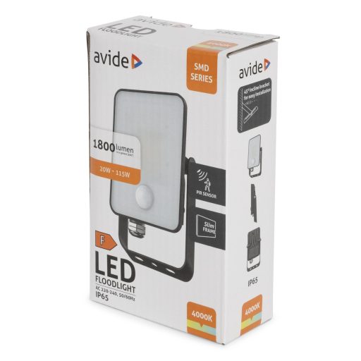 Avide LED Reflektor SMD Keret nélküli 20W NW 4000K Beépített PIR (ABLRFLNW-20W-FS-PIR)