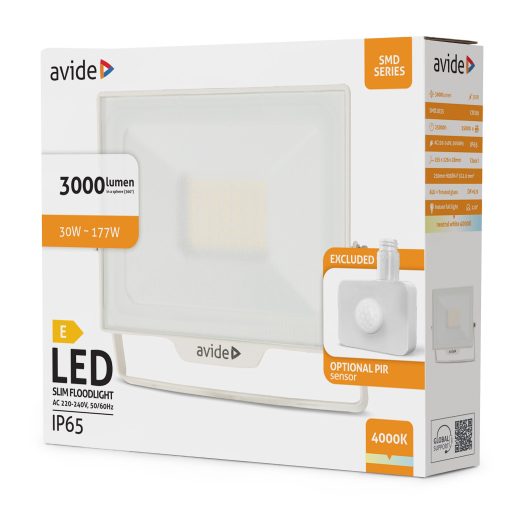 Avide LED Reflektor SMD 30W NW 4000K Opc.PIR Fehér (ABLRFLNW-30W-OPIR-W)