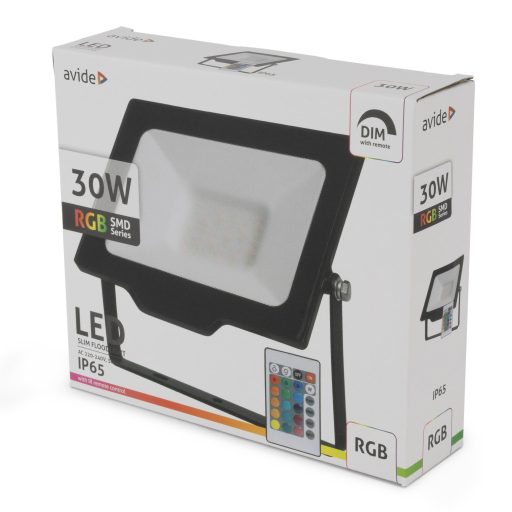 Avide LED Reflektor Slim SMD 30W RGB IR távirányítóval (ABLRFLRGB-30W)