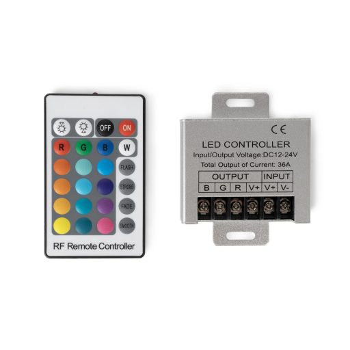 Avide LED Szalag 12-24V 150W RGB 24 Gombos RF Távirányító és Vezérlő (ABLS12V24KRGB-150W-RFC)