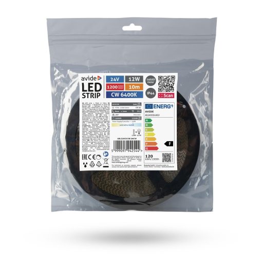 Avide LED Szalag D-COB 24V 12W 6400K CW IP44 10m (ABLS24VDCOB-240CW)
