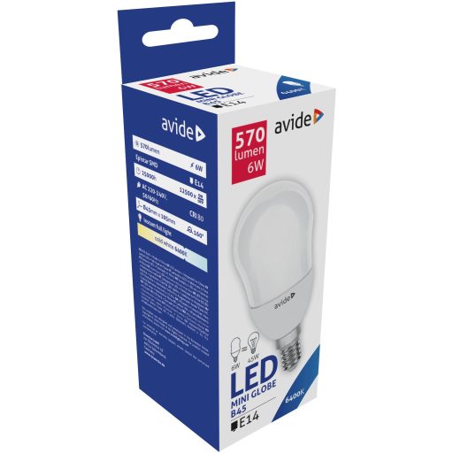 Avide LED Globe Mini B45 6W E14 CW 6400K (ABMB14CW-6W)
