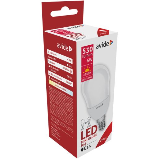 Avide LED Globe Mini B45 6W E14 EW 2700K (ABMB14EW-6W)