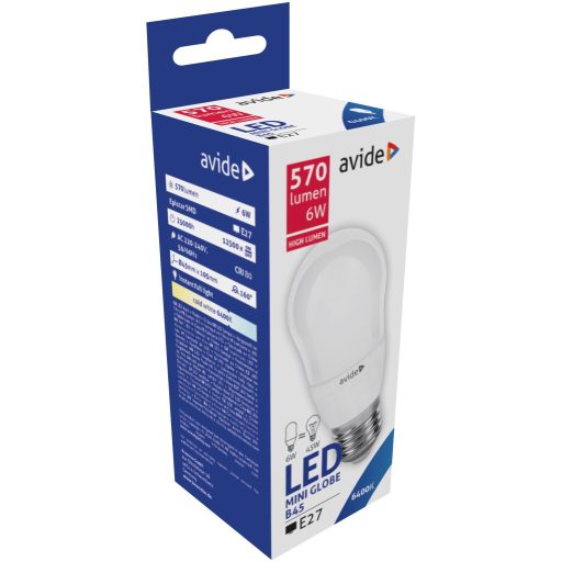 Avide LED Globe Mini B45 6W E27 CW 6400K (ABMB27CW-6W)