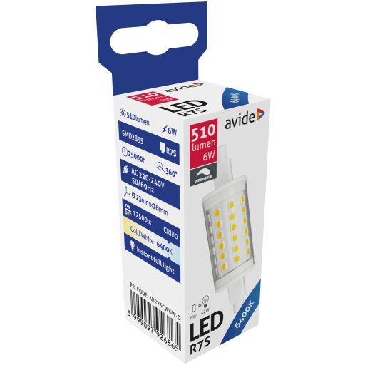 Avide LED 6W R7S 23x78mm CW 6400K Fényerőszabályzós (ABR7SCW6W-D)