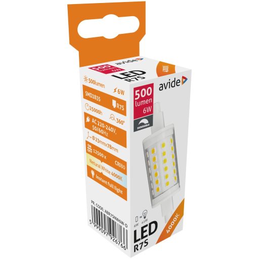 Avide LED 6W R7S 23x78mm NW 4000K Fényerőszabályzós (ABR7SNW6W-D)