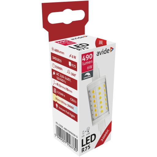 Avide LED 6W R7S 23x78mm WW 3000K Fényerőszabályzós (ABR7SWW6W-D)