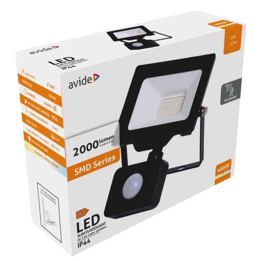 Avide LED Reflektor Slim SMD 20W NW 4000K Mozgásérzékelős PIR (ABSSFLNW-20W-PIR-PR)